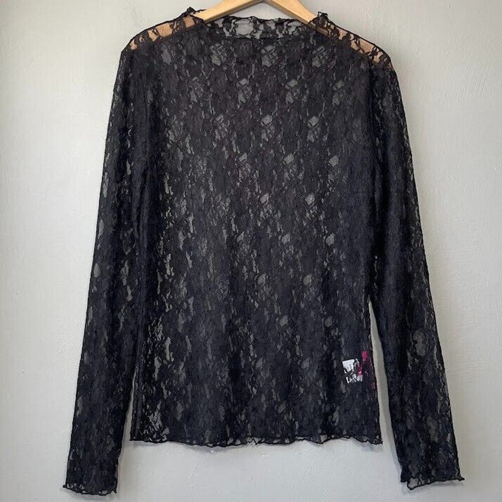 Sheer Lace Top Size Medium Black Stretch Whimsigoth Dark Romantic Goth Y2K Indie